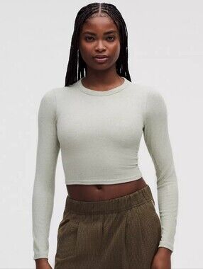 Lululemon Hold Tight Straight-Hem Cropped Long-Sleeve Shirt Meadow Haze Sz 6